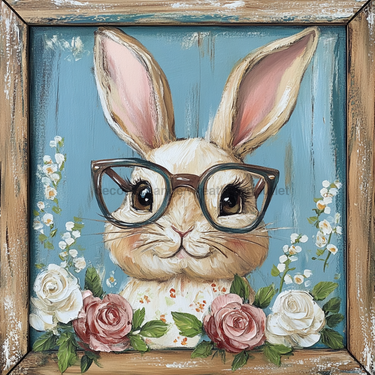 Easter Sign, Bunny in Glasses,, DCO-12662, Sign For Wreath, 10x10